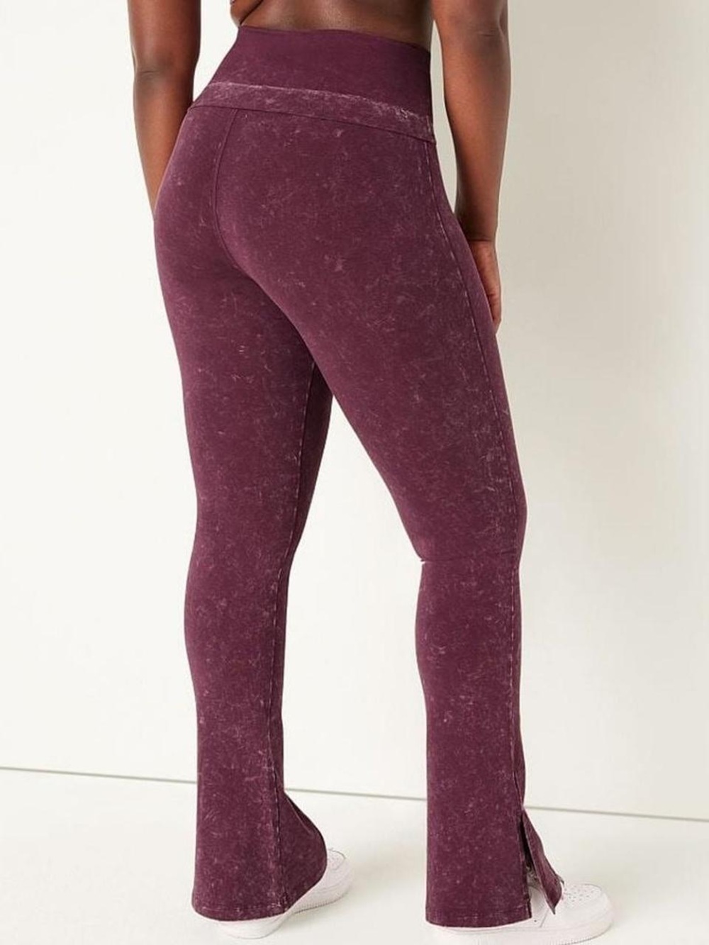 PINK Victoria’s Secret Foldover Flare Yoga Pants Burgundy Acid Wash Small